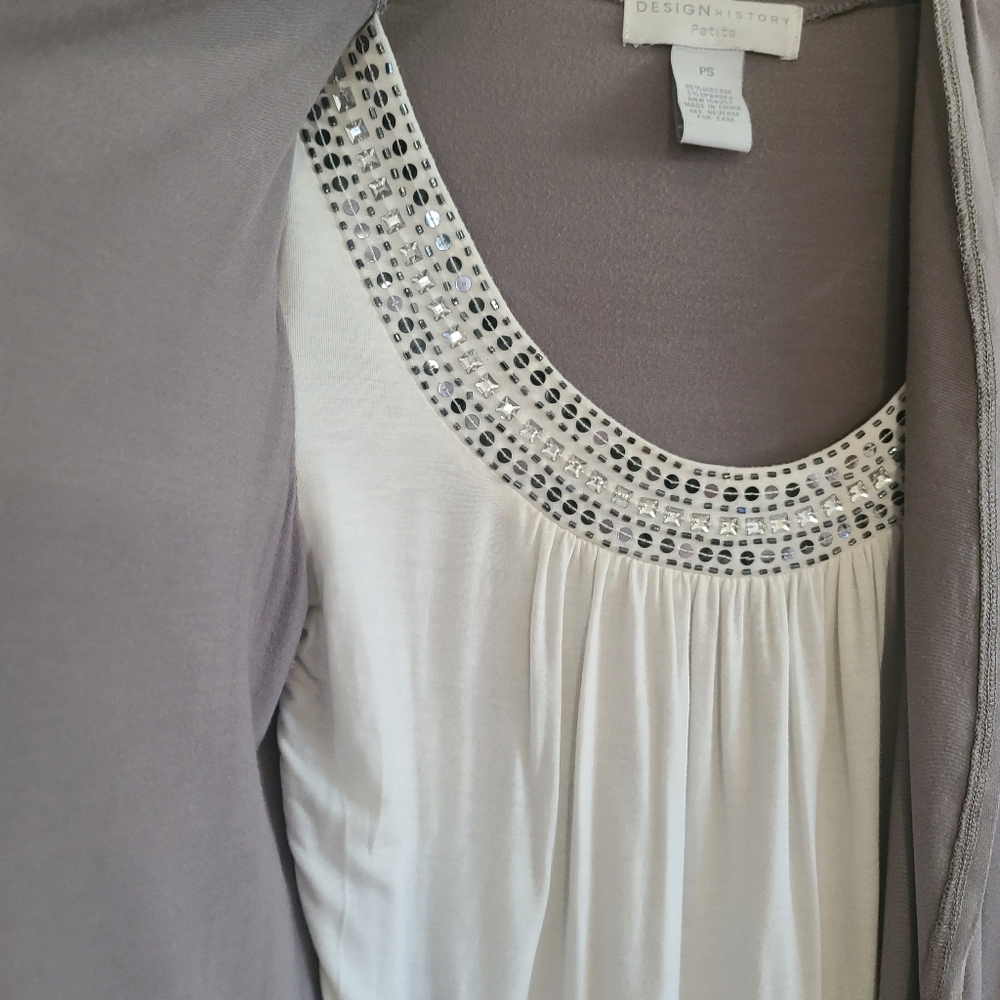 Design History Women's White And Gray Blouse With Attached Long Sleeve Cardigan - Picture 4 of 10
